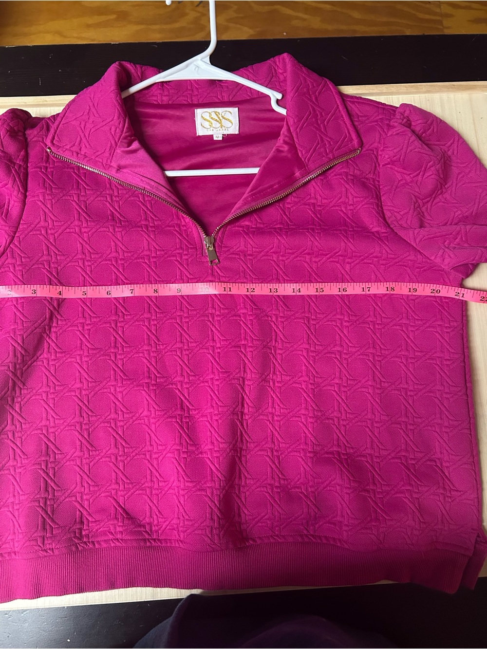 SSYS Women's Fuchsia Quilted 3/4 Zip-Front Sweater - Picture 4 of 7